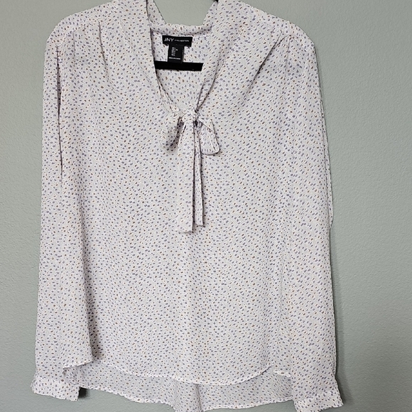 Jones New York White Confetti Print Blouse with Sailor Tie Neck Collar Large - Picture 1 of 8